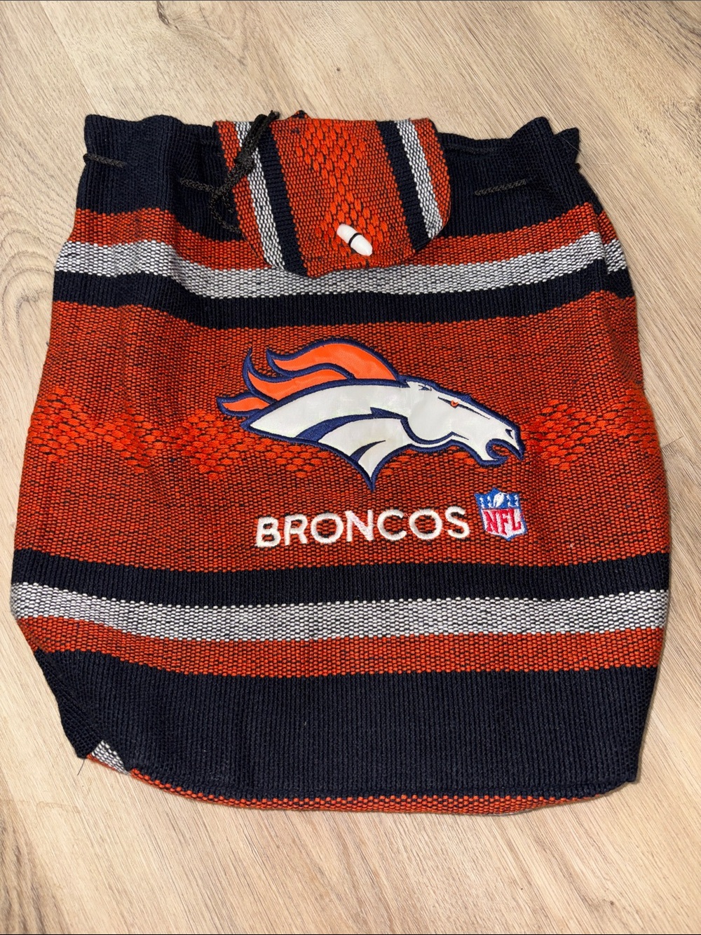 Denver Broncos NFL Football Woven Knit Baja Style Drawstring Backpack collectors